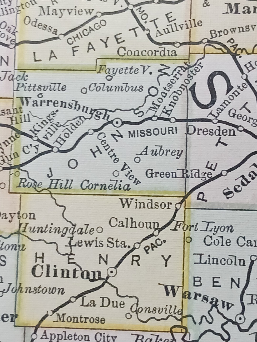 1884 vintage Railroad Map MISSOURI Train Line Routes Railway Town Stations 9×11″