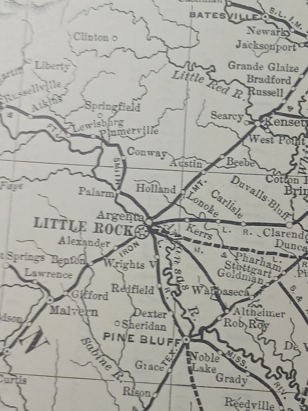 1891 Railroad Map ARKANSAS Mississippi LOUISIANA all Train Route lines 11×9″ RR