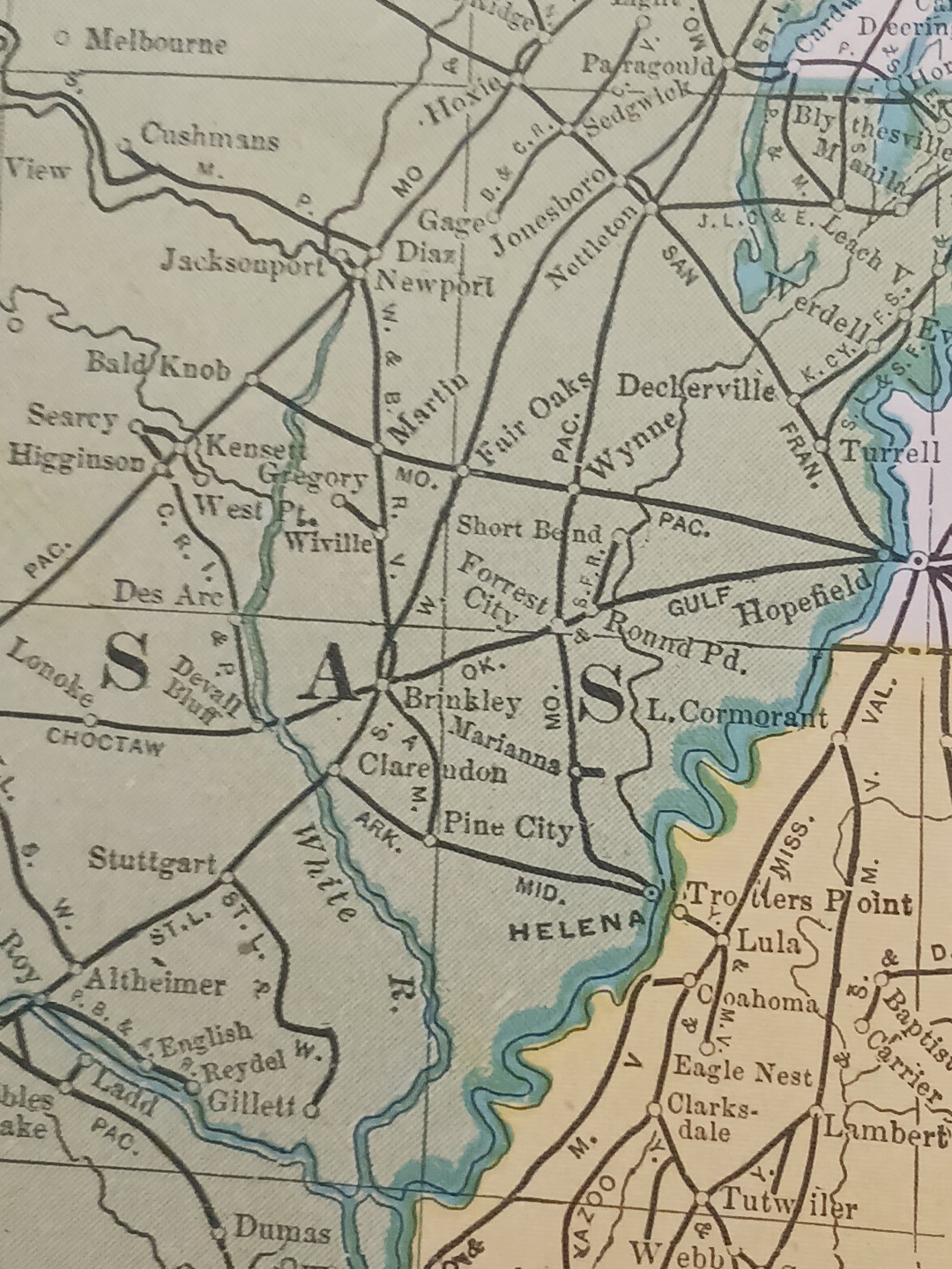 1905 Train Route Map Mississippi Arkansas Louisiana all Railroad Lines 11″x9″