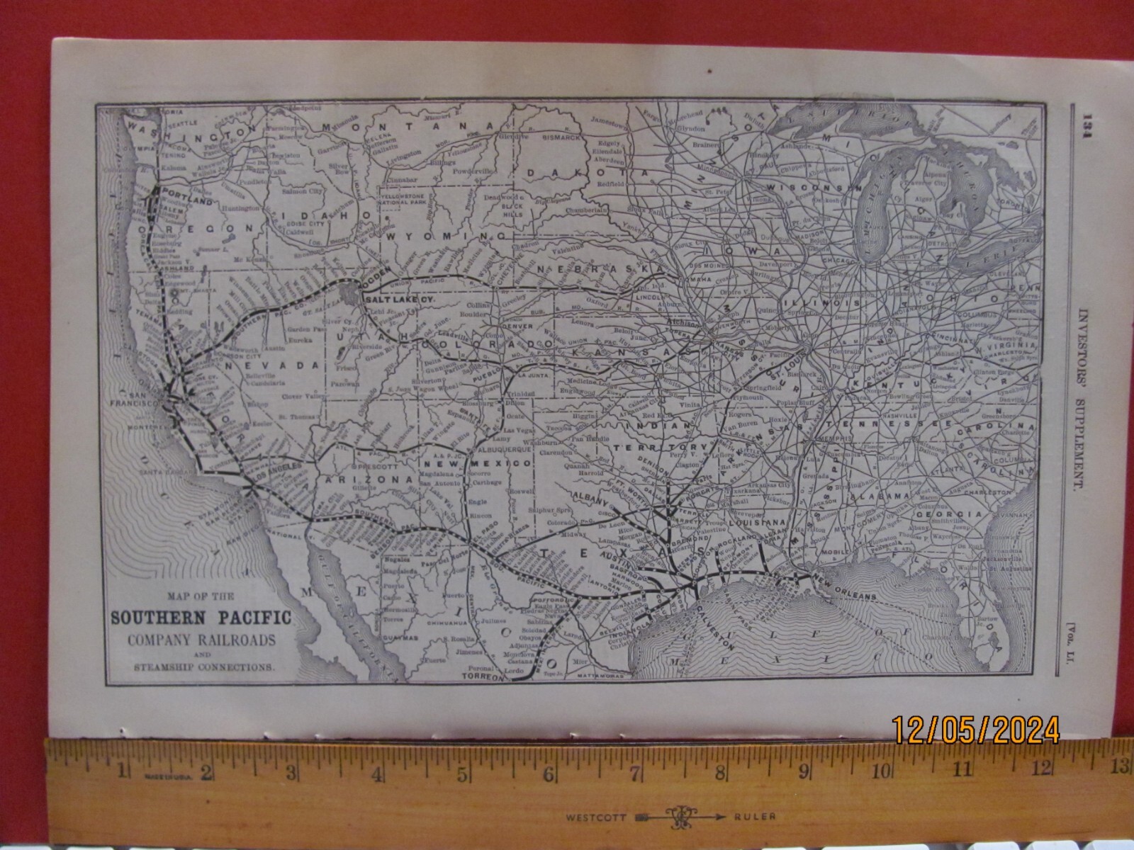 1890 SOUTHERN PACIFIC RAILROAD ORIGINAL SYSTEM ROUTE MAP in LA TEXAS NM AZ CA OR
