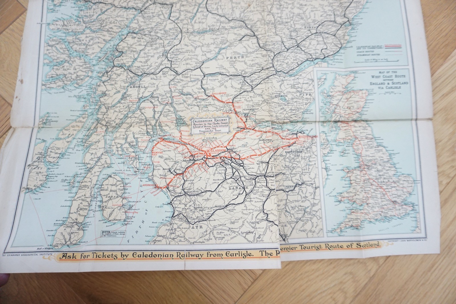1912 LNWR Caledonian Railway Scotland Original Railway Map