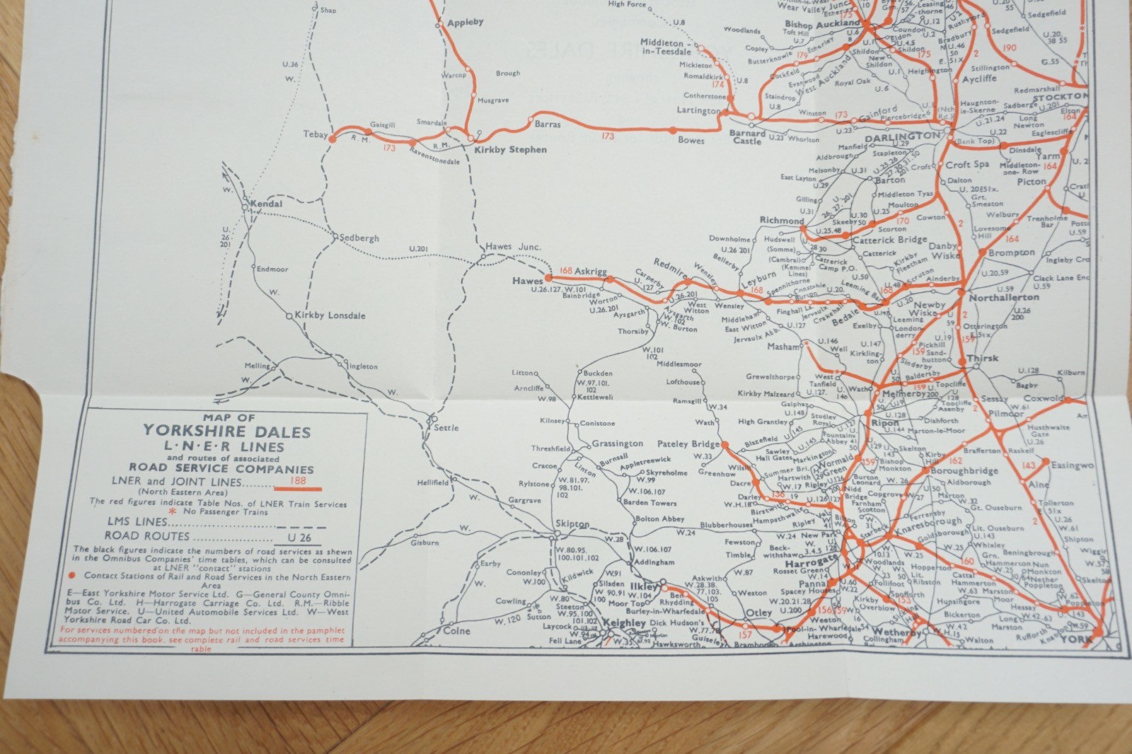 c1930s Yorkshire Dales LNER Railway Map