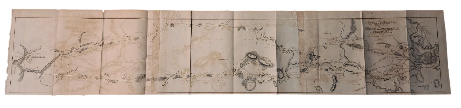 Antique 1828 Boston & Providence B&P Railroad Map Proposed Railway Route Survey