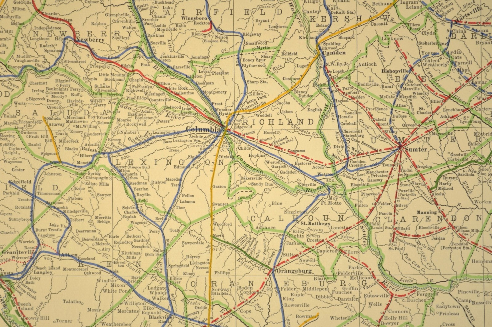 1914 Antique Map of SOUTH CAROLINA Railroads Map ORIGINAL Atlas Map ACL RR DATED