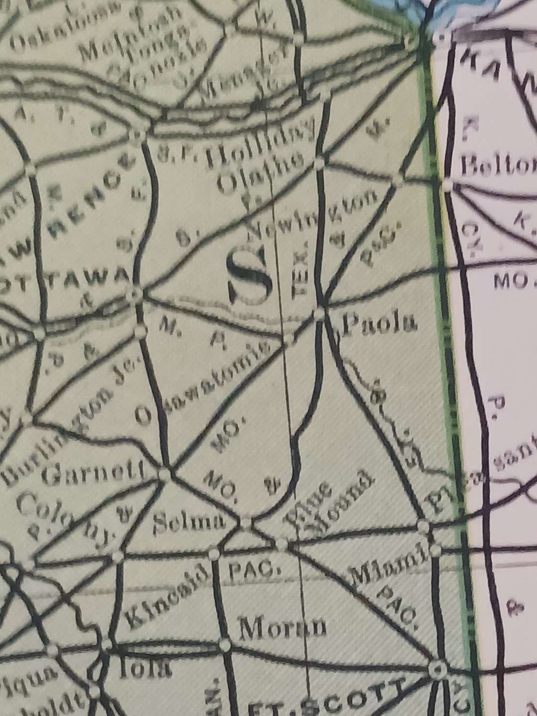 1905 Dated Train Route Map NEBRASKA & KANSAS all Railroad Lines marked 11″x9″
