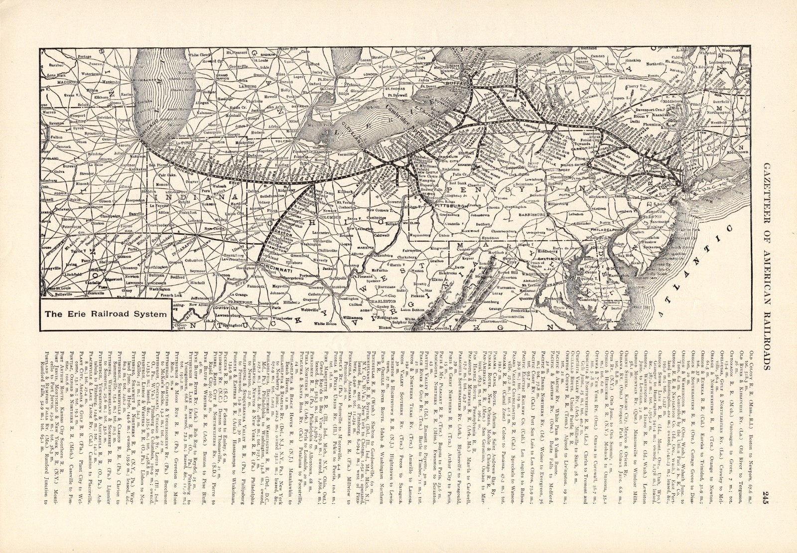 1910 Antique ERIE RAILROAD Map Vintage Railway Map Black and White Map 3192