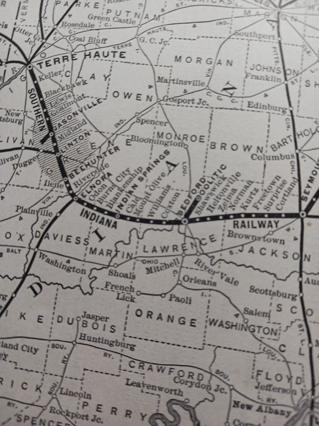 1902 Train Route Map SOUTHERN INDIANA RAILWAY & Connections Coal Field Railroad
