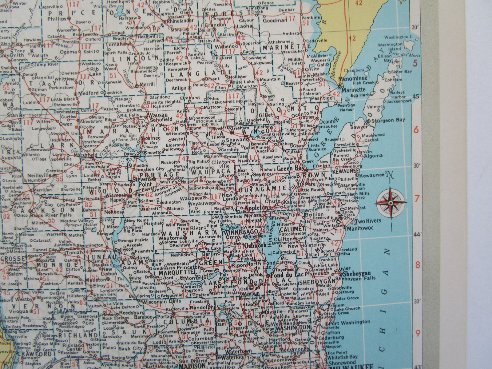 WI WY Vtg 1950 WISCONSIN RAILROAD Map LAONA & NORTHERN RR or WYOMING Map. CB&Q