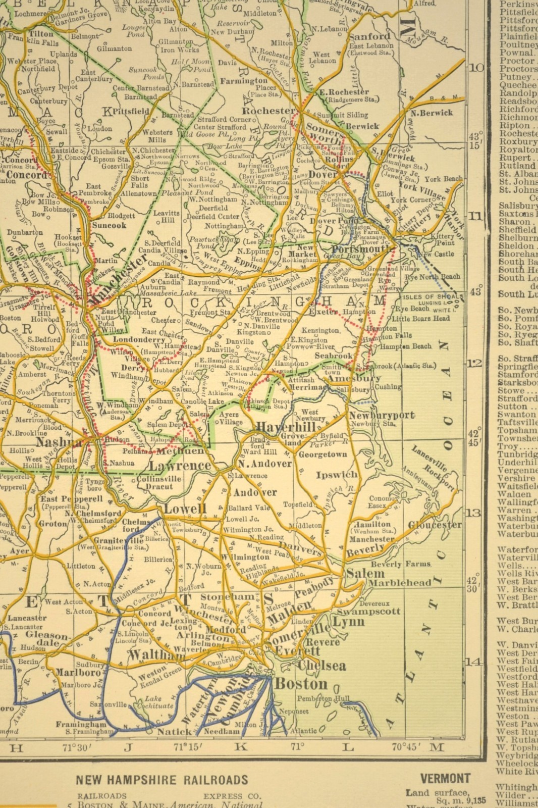 1914 Antique Map of VERMONT Railroads Map NEW HAMPSHIRE ORIGINAL Atlas Map DATED