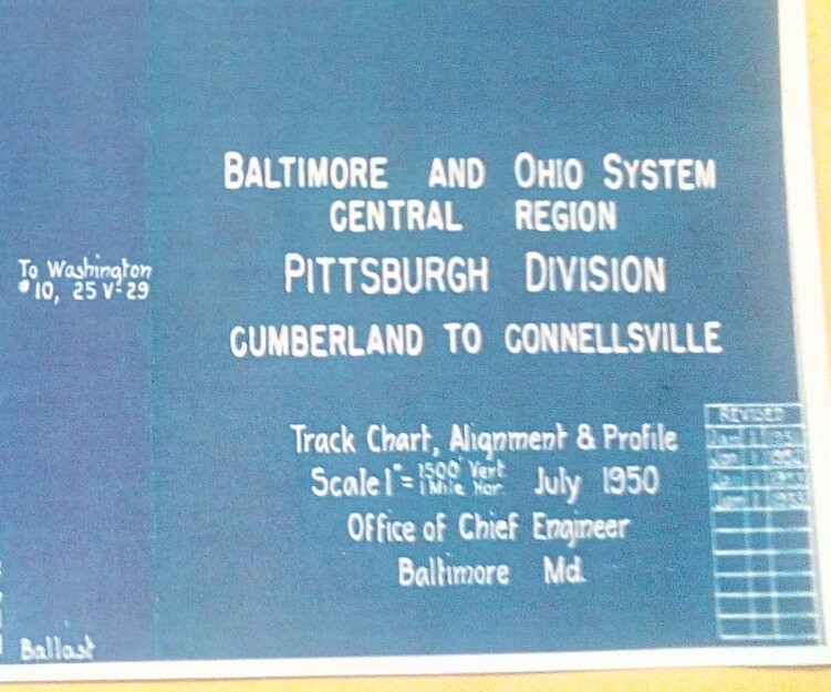 1950 B & O Railroad Pittsburgh Division Track Chart Cumberland, Viaduct Jct. NEW