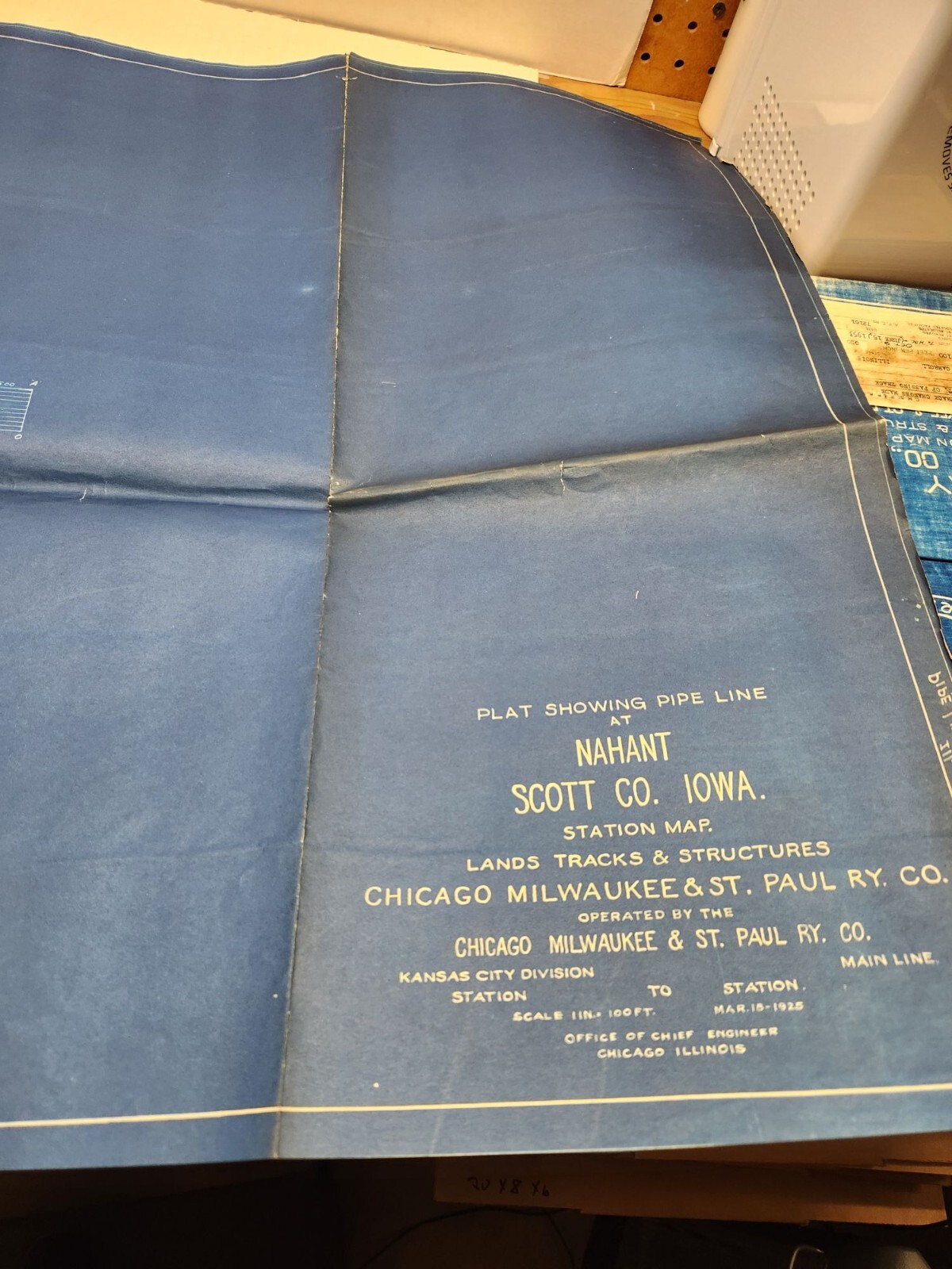 Vintage 1925 Chicago Milwaukee & St. Paul Railway Blueprint Map Nahant IA