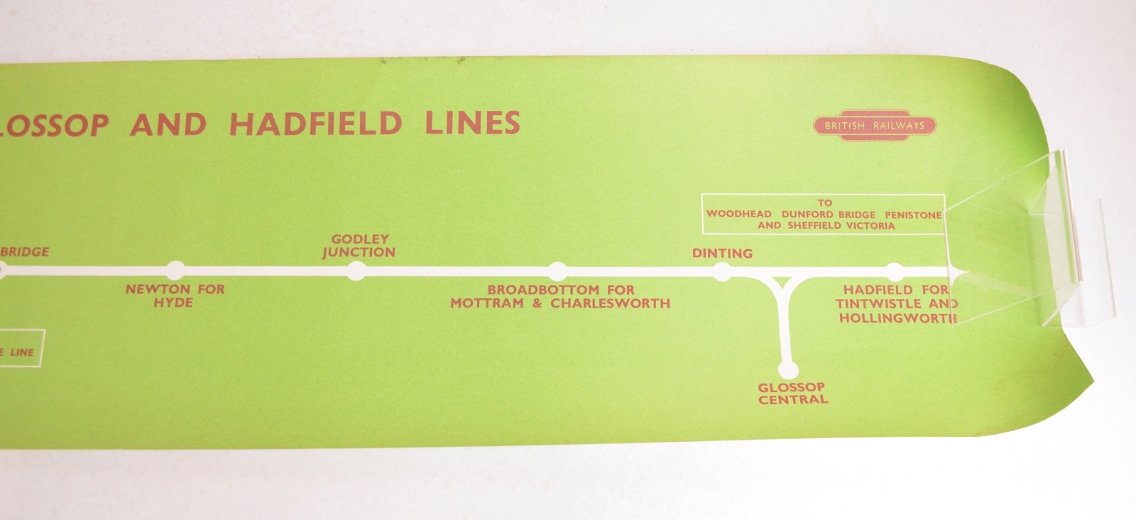 British Railways (LM) Carriage Map Machester Glossop & Hadfield 1940s