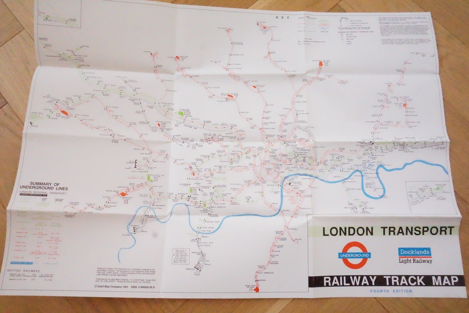 1991 London Transport Railway Track Map Underground Docklands Light Railway VGC
