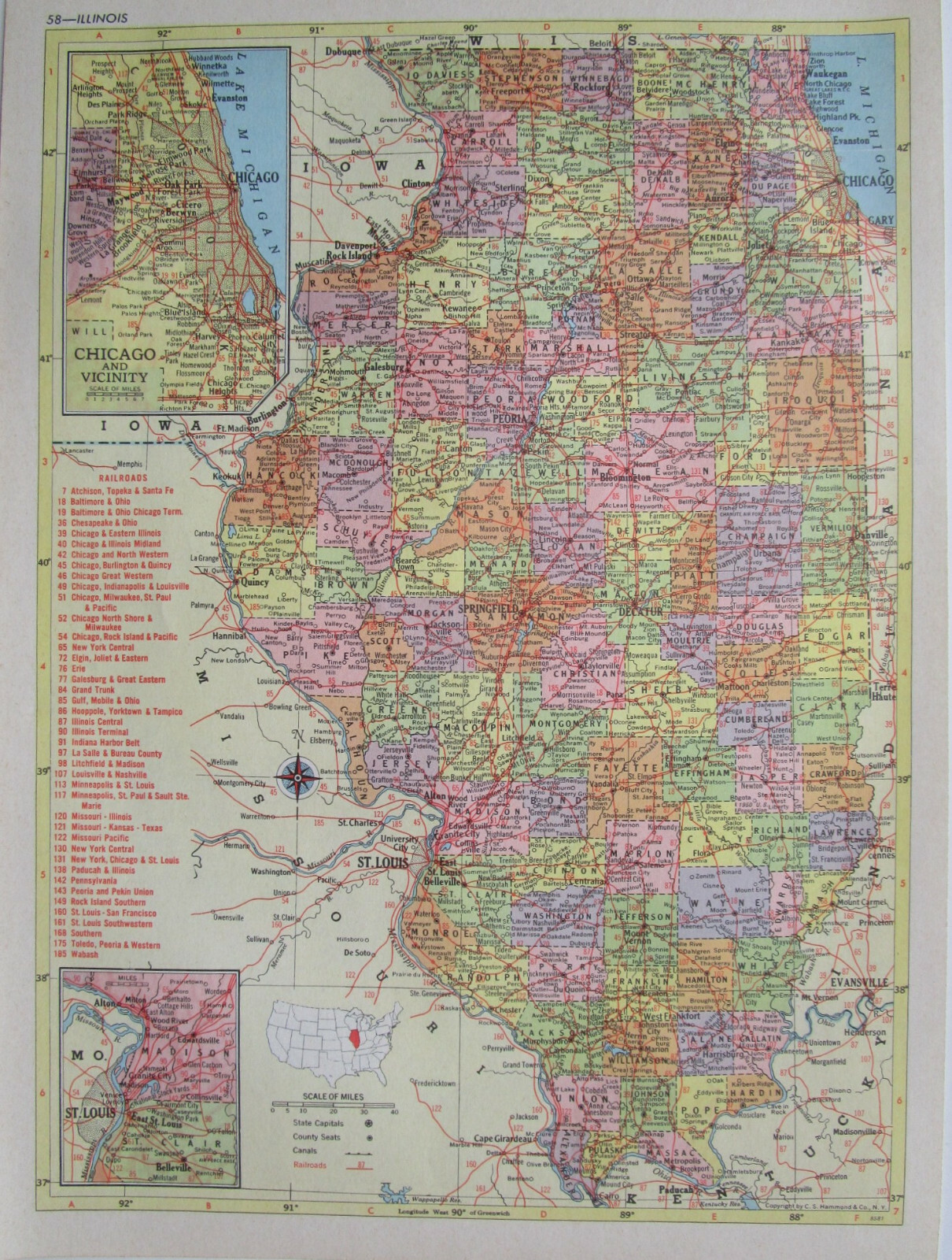 IL ID 1956 ILLINOIS RAILROAD Map LITCHFIELD & MADISON RR ~or~ IDAHO. NEZPERCE RR