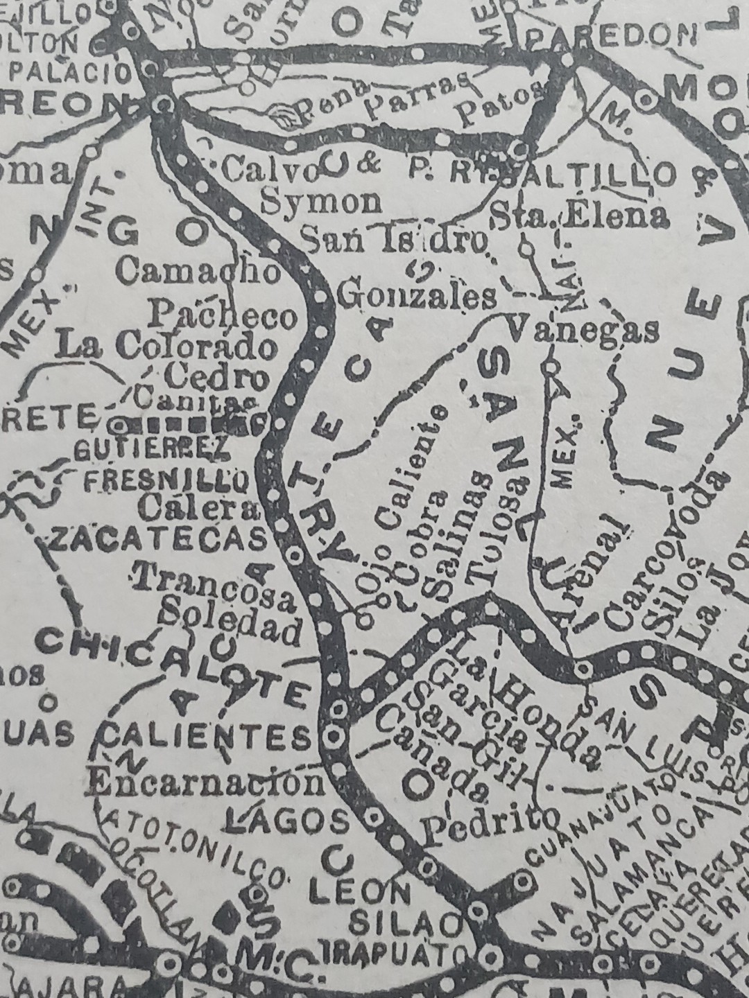 ~1906 Train Route Map MEXICAN CENTRAL RAILWAY Monterey Tampico Mexico Railroad