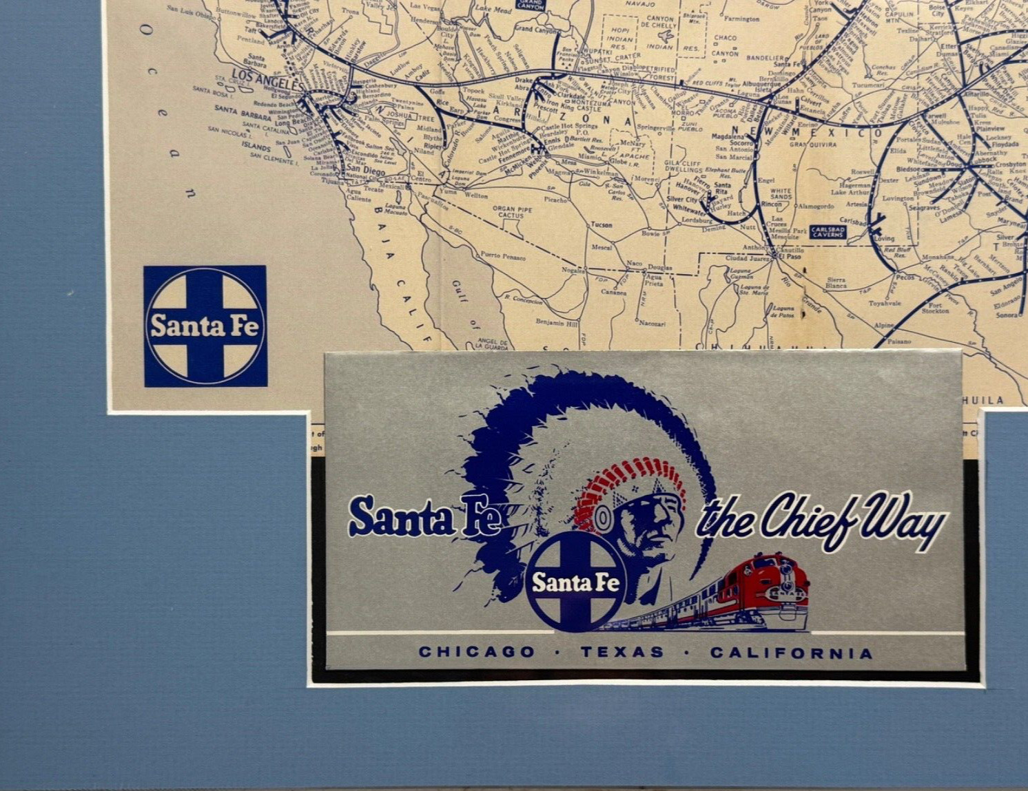 Atchison Topeka & Santa Fe Railroad Memorabilia-Matted 18″x14″ ready to frame