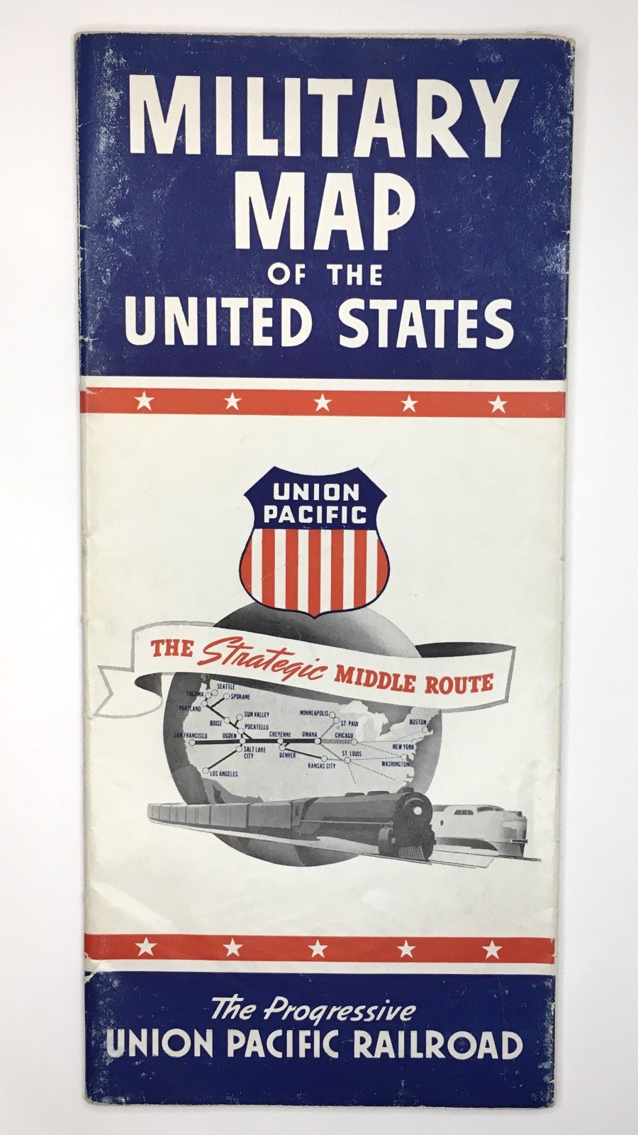 1942 WWII Union Pacific Railroad Military Folding Map of the United States
