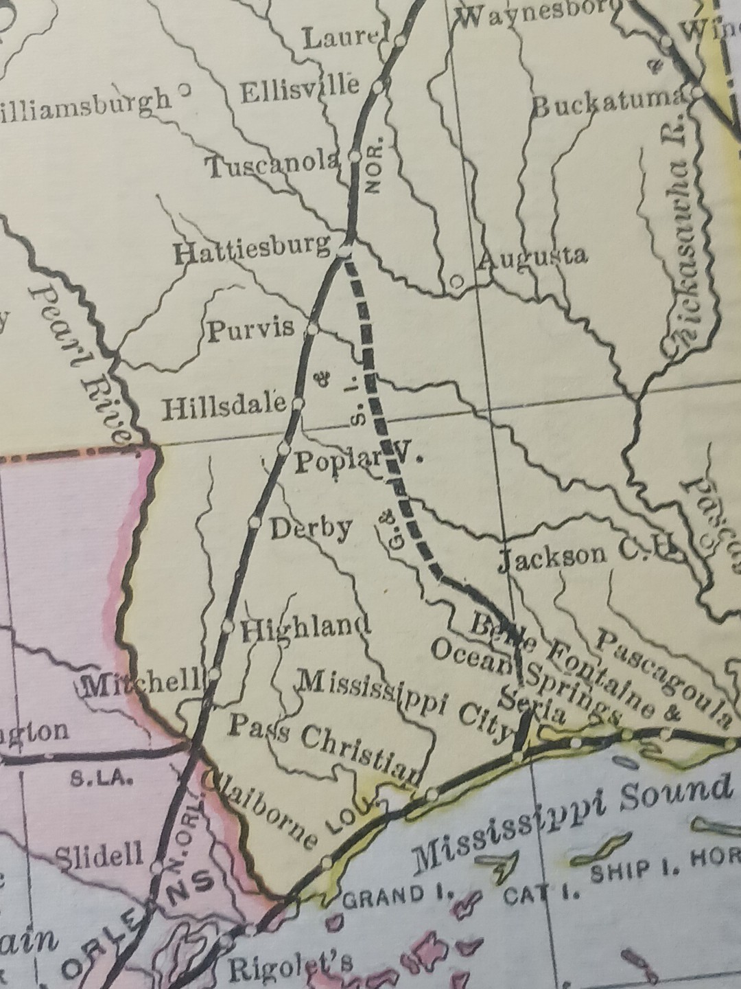 1891 Railroad Map ARKANSAS Mississippi LOUISIANA all Train Route lines 11×9″ RR