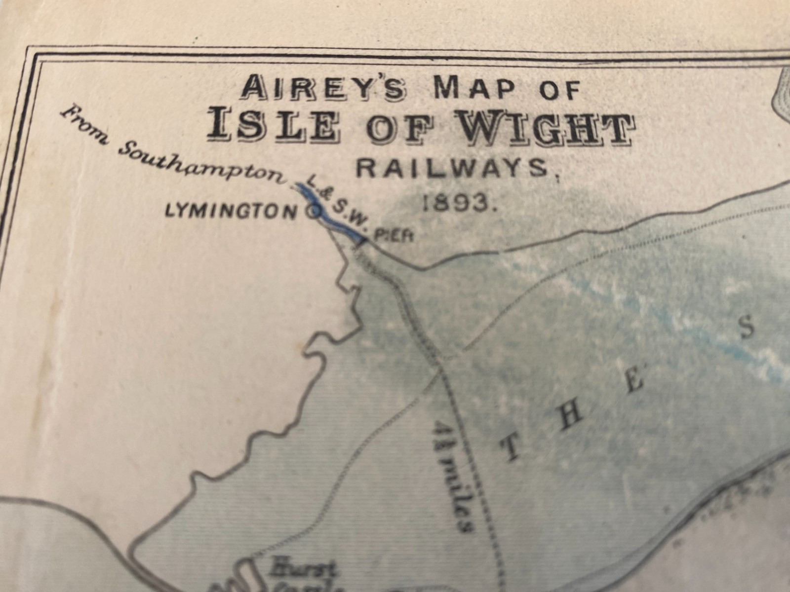 AIREY ISLE OF WIGHT RAILWAY MAP 1893 RYDE FRESHWATER BEMBRIDGE COWES VENTNOR