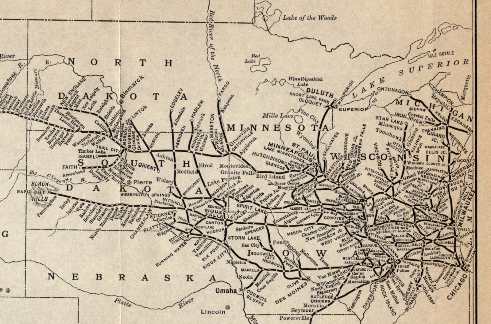 1913 Antique Chicago Milwaukee St Paul Railway Map Railroad Map 1269