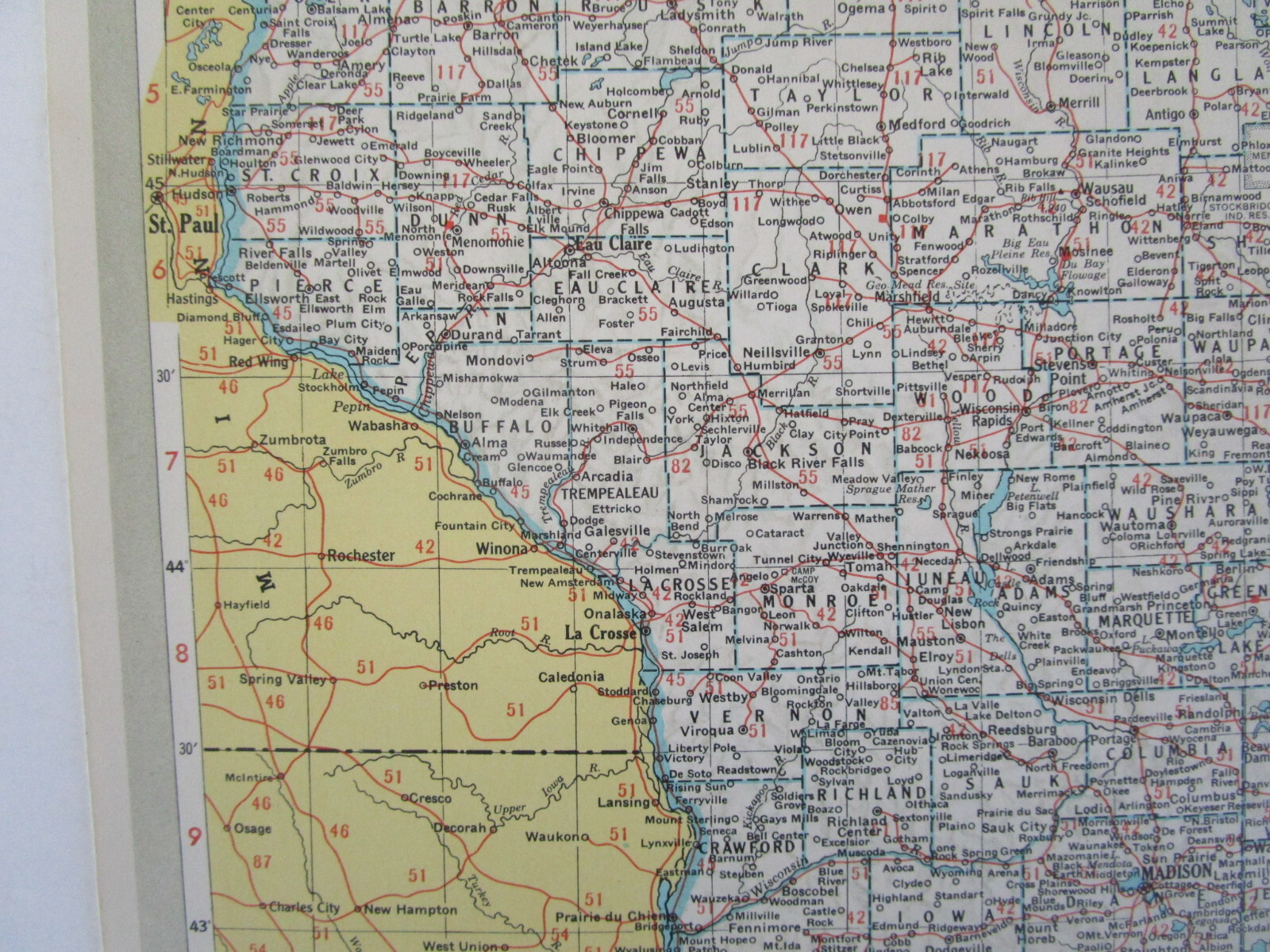 WI WY Vtg 1950 WISCONSIN RAILROAD Map LAONA & NORTHERN RR or WYOMING Map. CB&Q