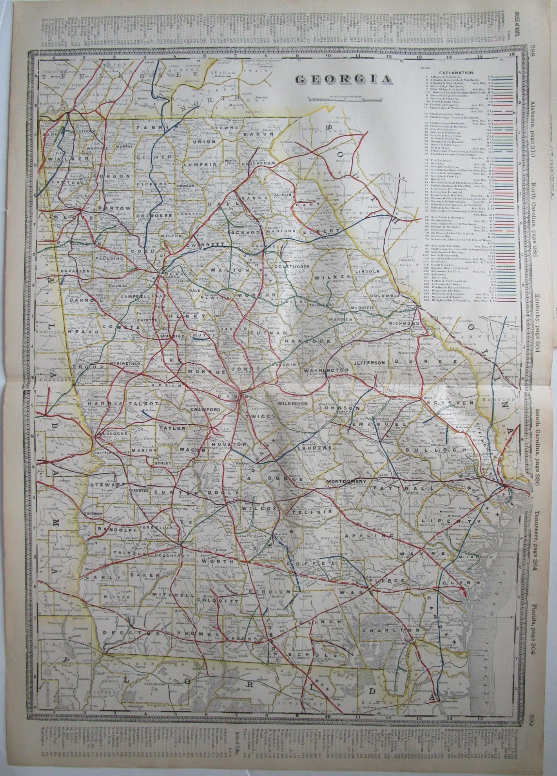 GA 1898 GEORGIA STEAM RAILROADs Map. SMITHONIA & DUNLOP RR, CUYLER & WOODBURN RR