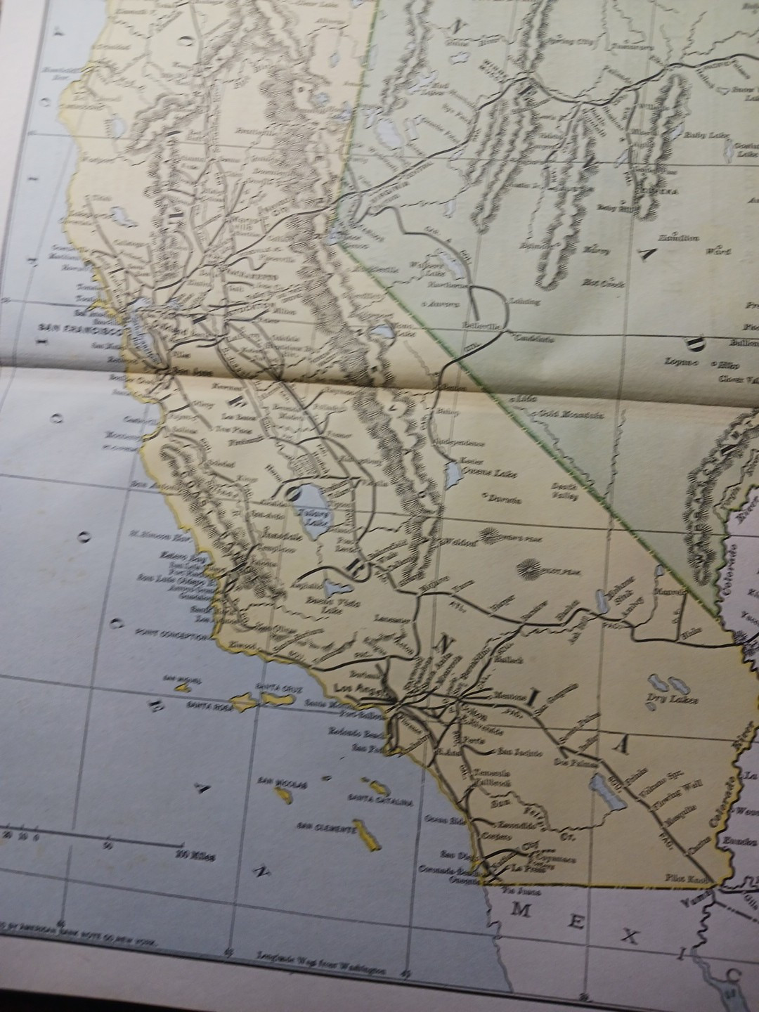 1897 Train Route Map CALIFORNIA & NEVADA all Railroad Lines Stations Towns 9×11″