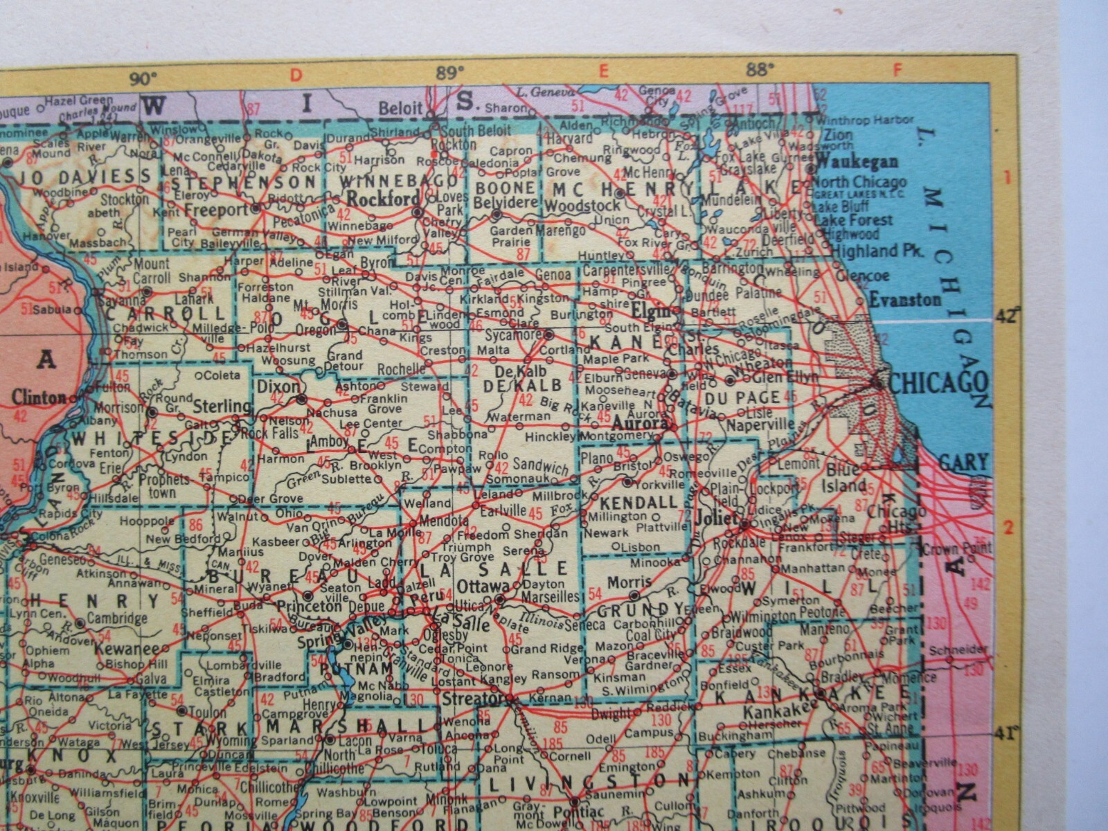 IL ID 1952 ILLINOIS RAILROAD Map. La SALLE & BUREAU CO RR, ERIE, WABASH or IDAHO