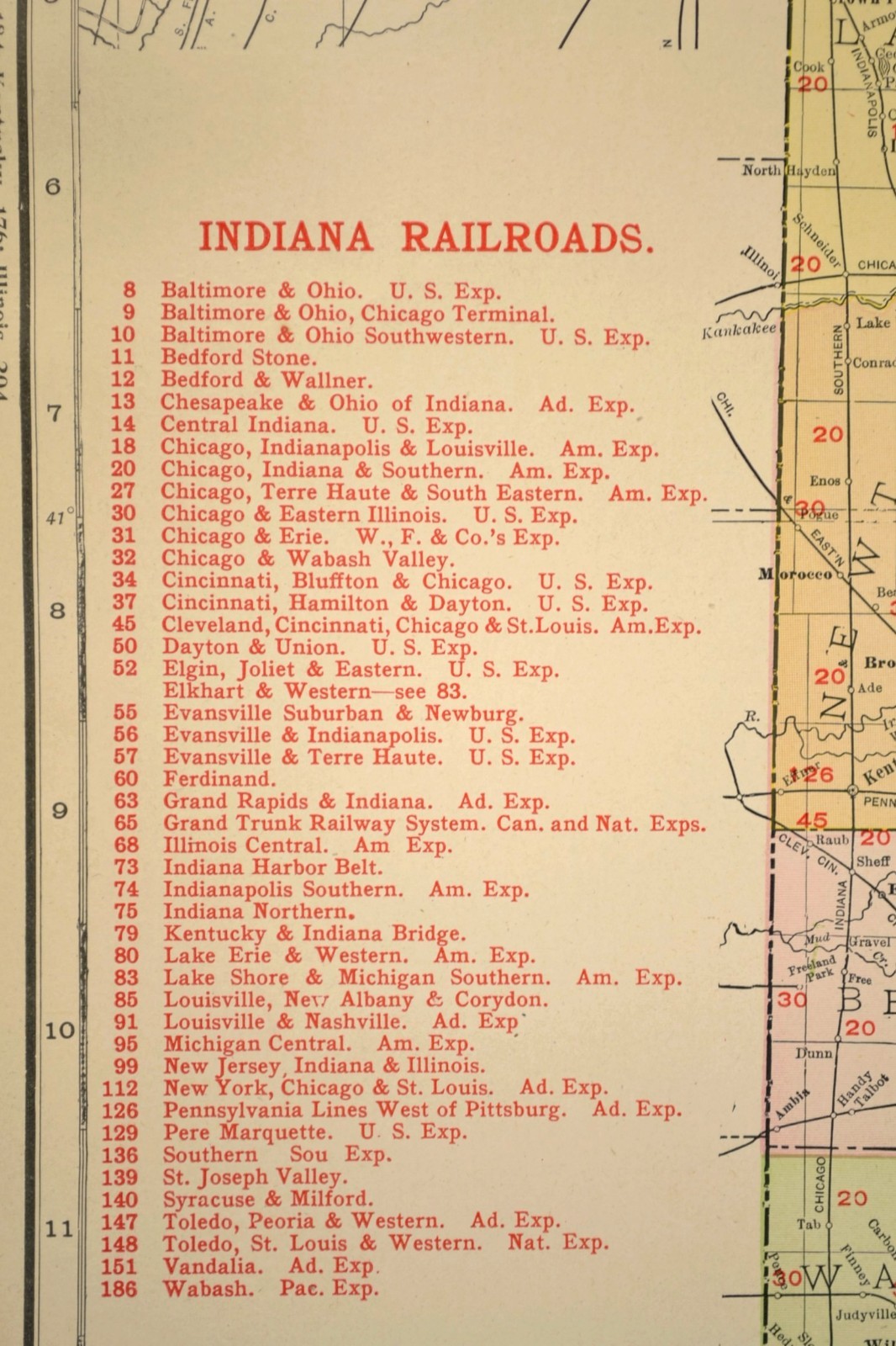 1911 Antique Map of Indiana Railroad Map ORIGINAL Atlas CCC&StL Railway DATED