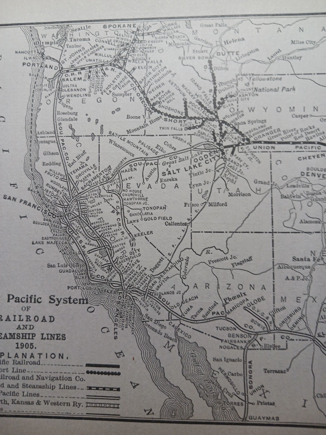 ~1906 Train Route Map UNION PACIFIC SYSTEM All Lines Oregon Short Line Railroad