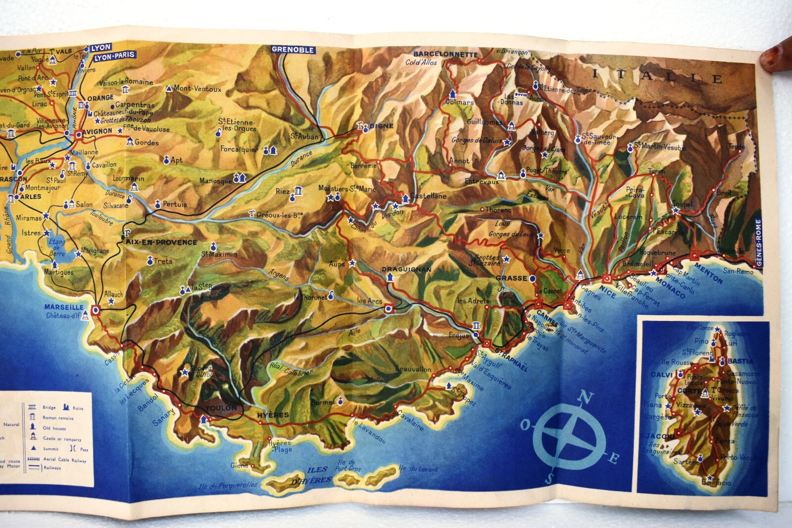 Vintage Map France By Train The French Riviera Journey Travelling Map Guide Old