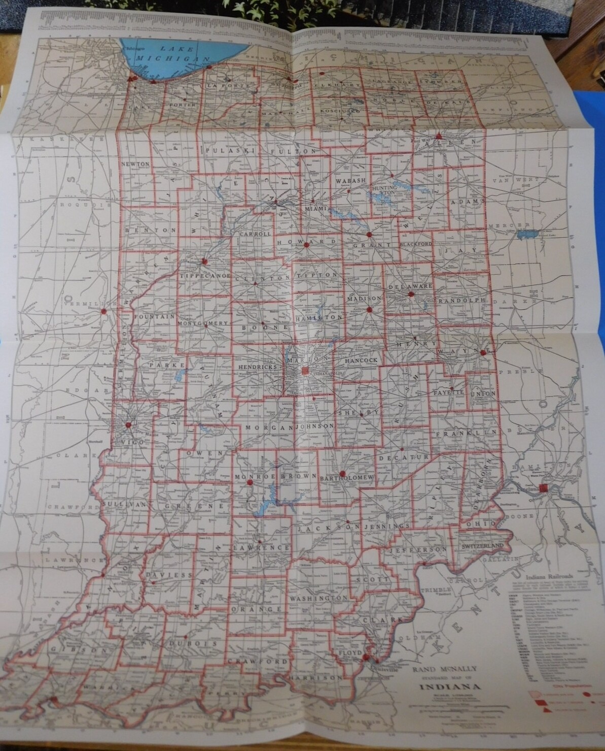 Rand McNally Indiana Standard Reference Map and Guide 1972 Soft Cover