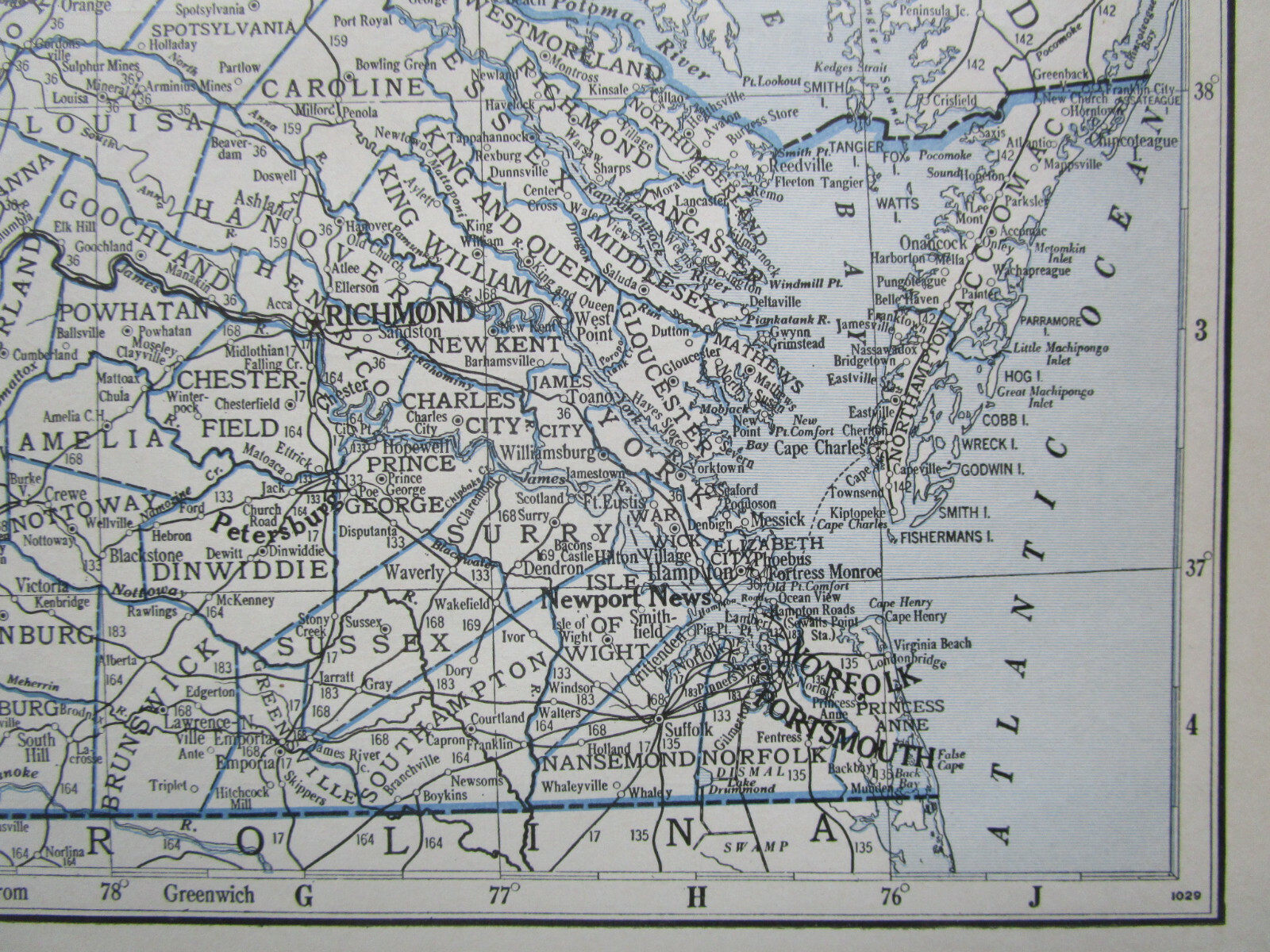 VA VT 1933 VIRGINIA RAILROAD Map WHITE SULPHUR & HUNTERSVILLE RR ~or~ VERMONT