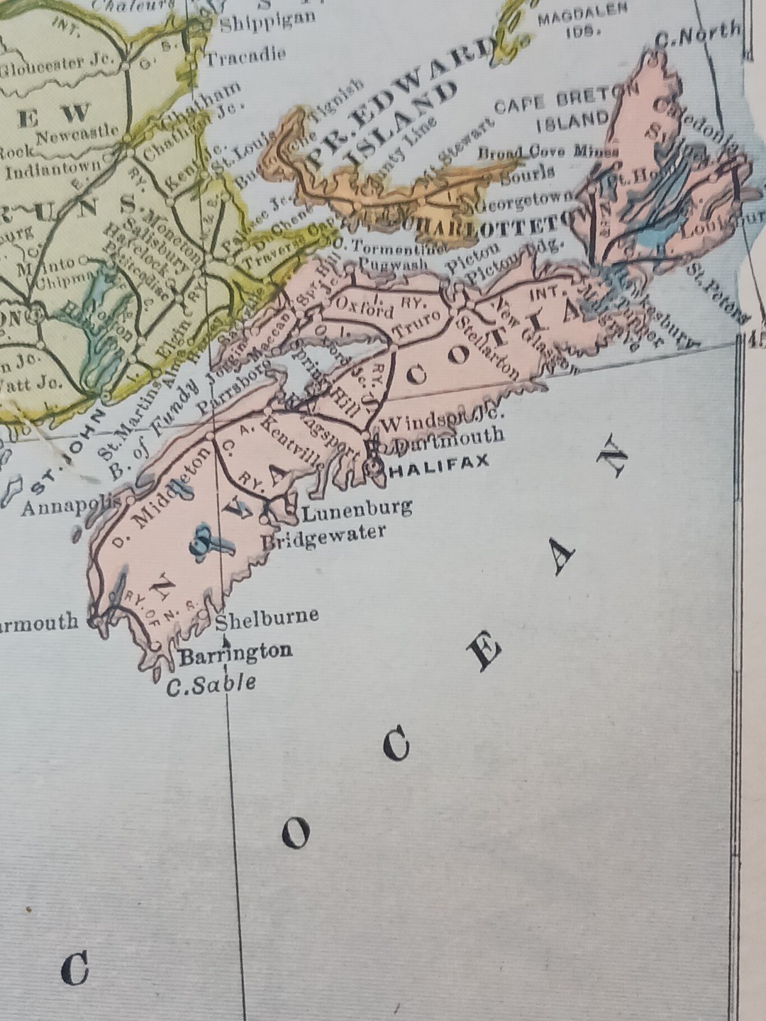 1905 Train Route Map Canada East Section all Railroad Lines Quebec Ontario 11×9″