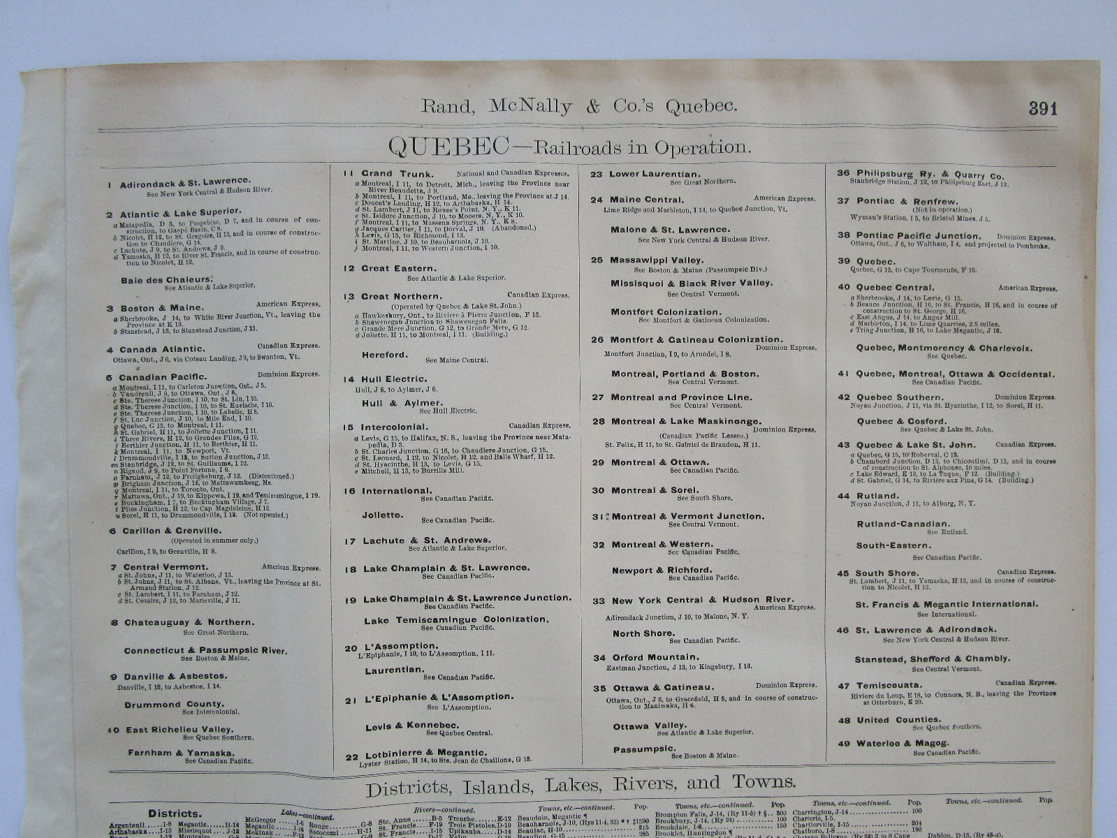 Lg 1901 CANADA QUEBEC RAILROAD Map McN Business CARILLON & GRENVILLE RR. B&M