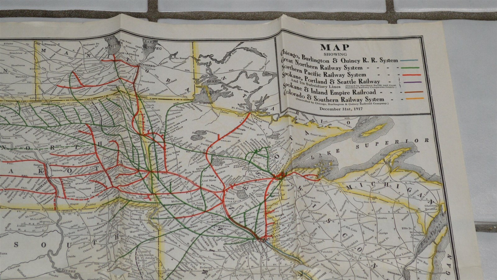 1917 CB&Q Great Northern Northern Pacific Colorado Southern System map 33″ x 20″
