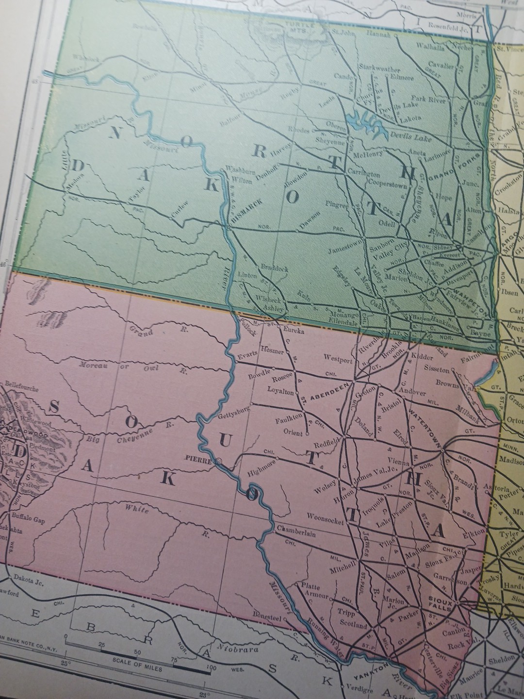 ~1904 Railroad Map MINNESOTA North South DAKOTA All railway Routes Depots 11×9″