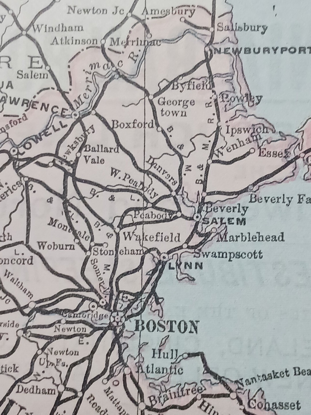 ~ 1897 Train Route Map MASSACHUSETTS Connecticut☆ all Railroad Lines Marked 9×11