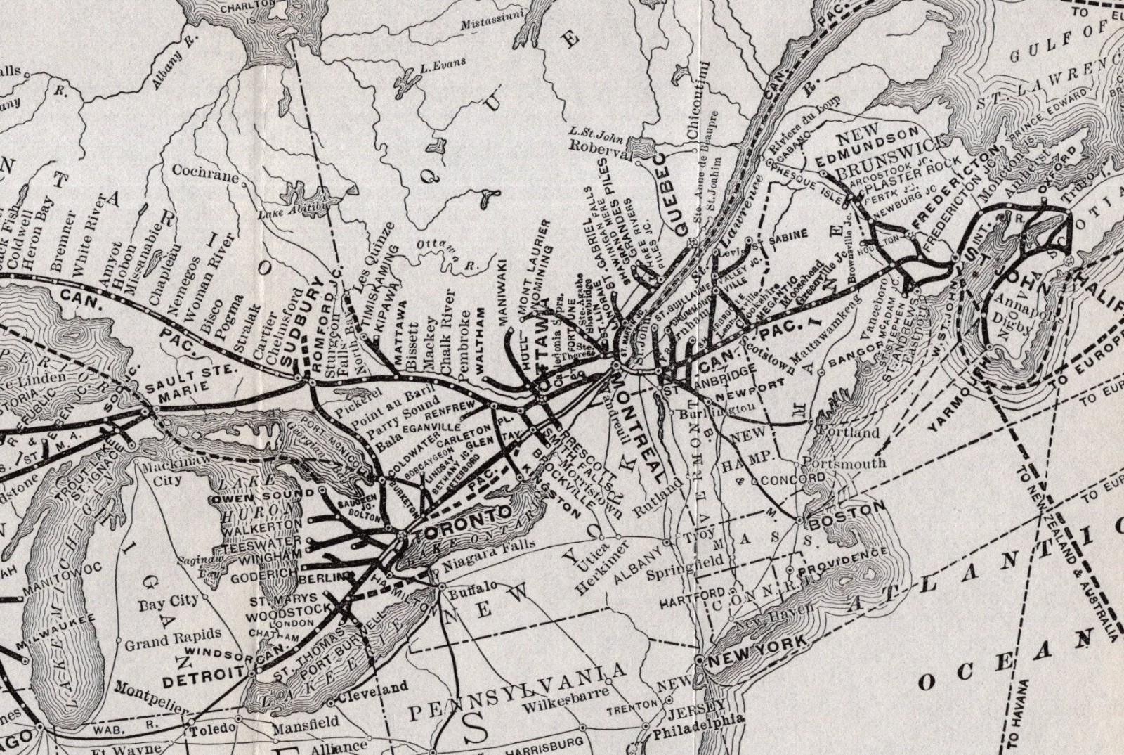 1914 Antique Canadian Pacific Railway Map Canada Railroads Map 2803
