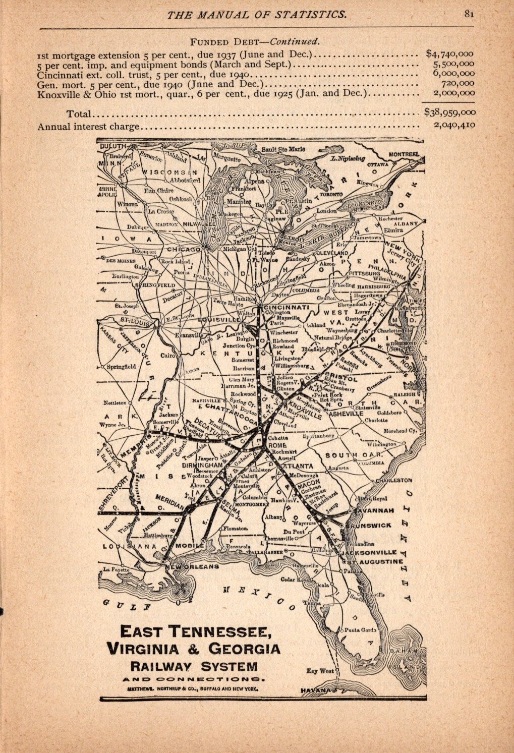 1891 East Tennessee Virginia & Georgia Railway Map Vintage Railroad Map 1402