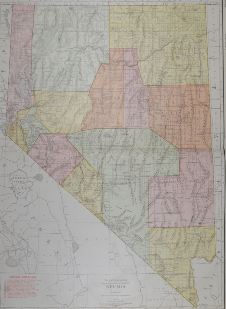 NEVADA – 1912 – RAND-McNALLY NEW COMMERCIAL ATLAS – SHOWS ALL RAILROADS