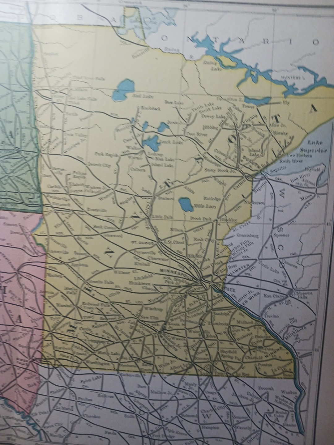 ~1904 Railroad Map MINNESOTA North South DAKOTA All railway Routes Depots 11×9″