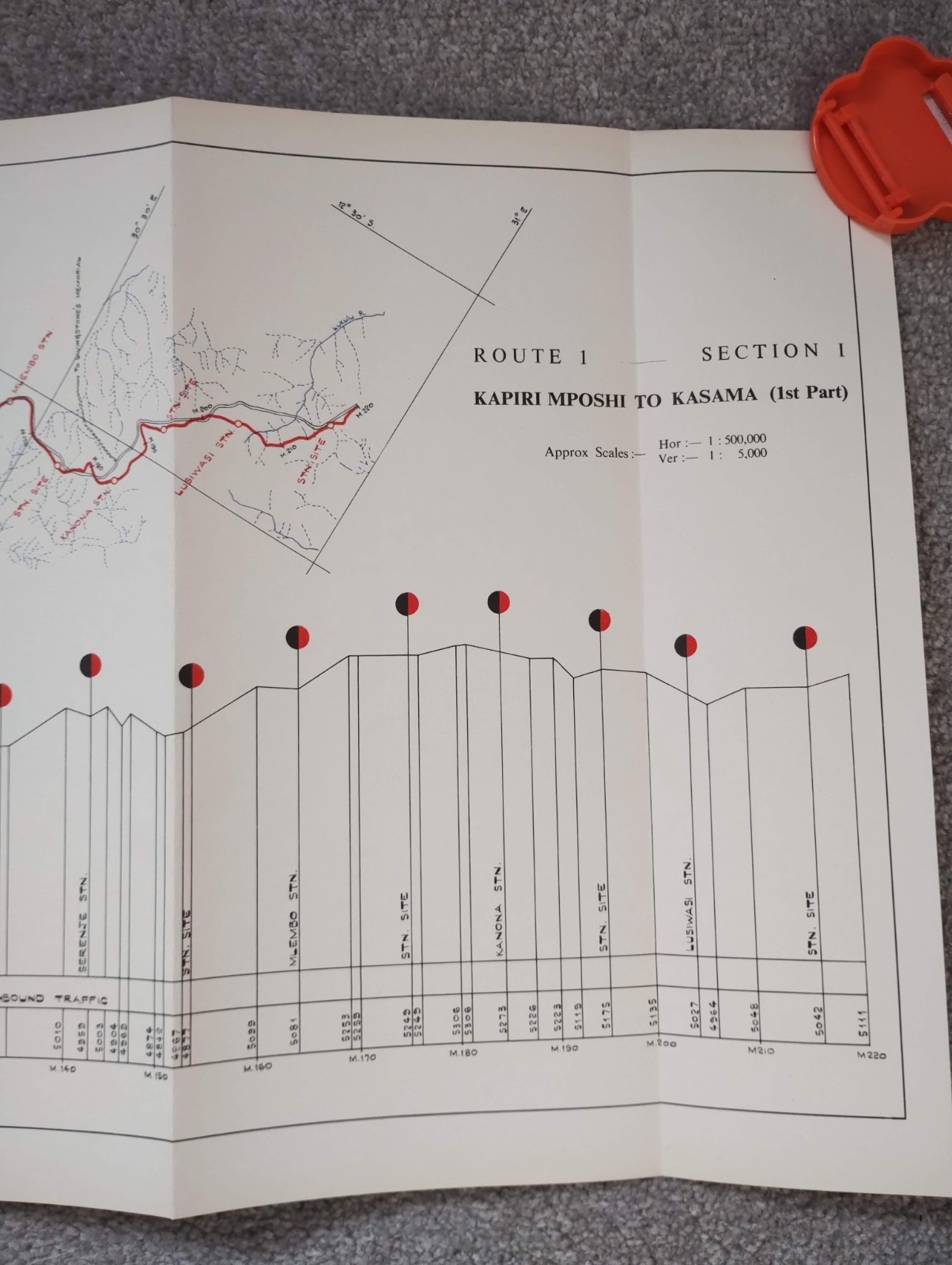 1952 East African Railways Map of Route: Kapiri Mposhi to Kasama Zambia (Part 1)