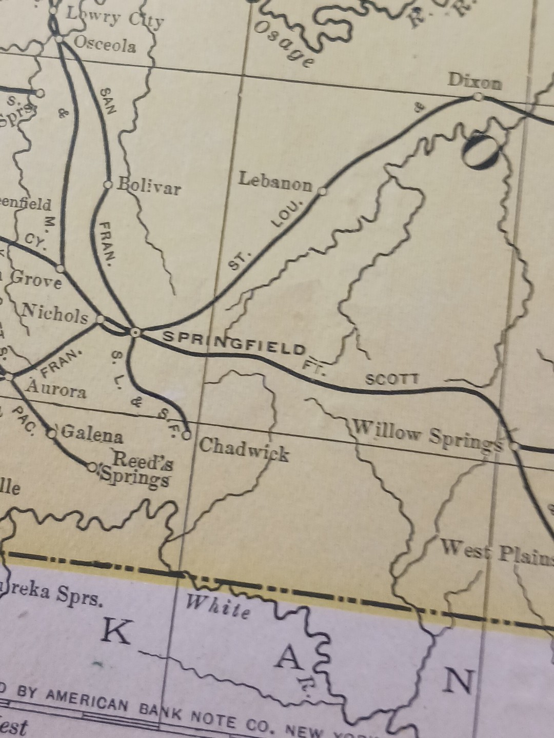 1905 Train Route Map IOWA & MISSOURI all Railroad Lines marked 11″x9″ Stations