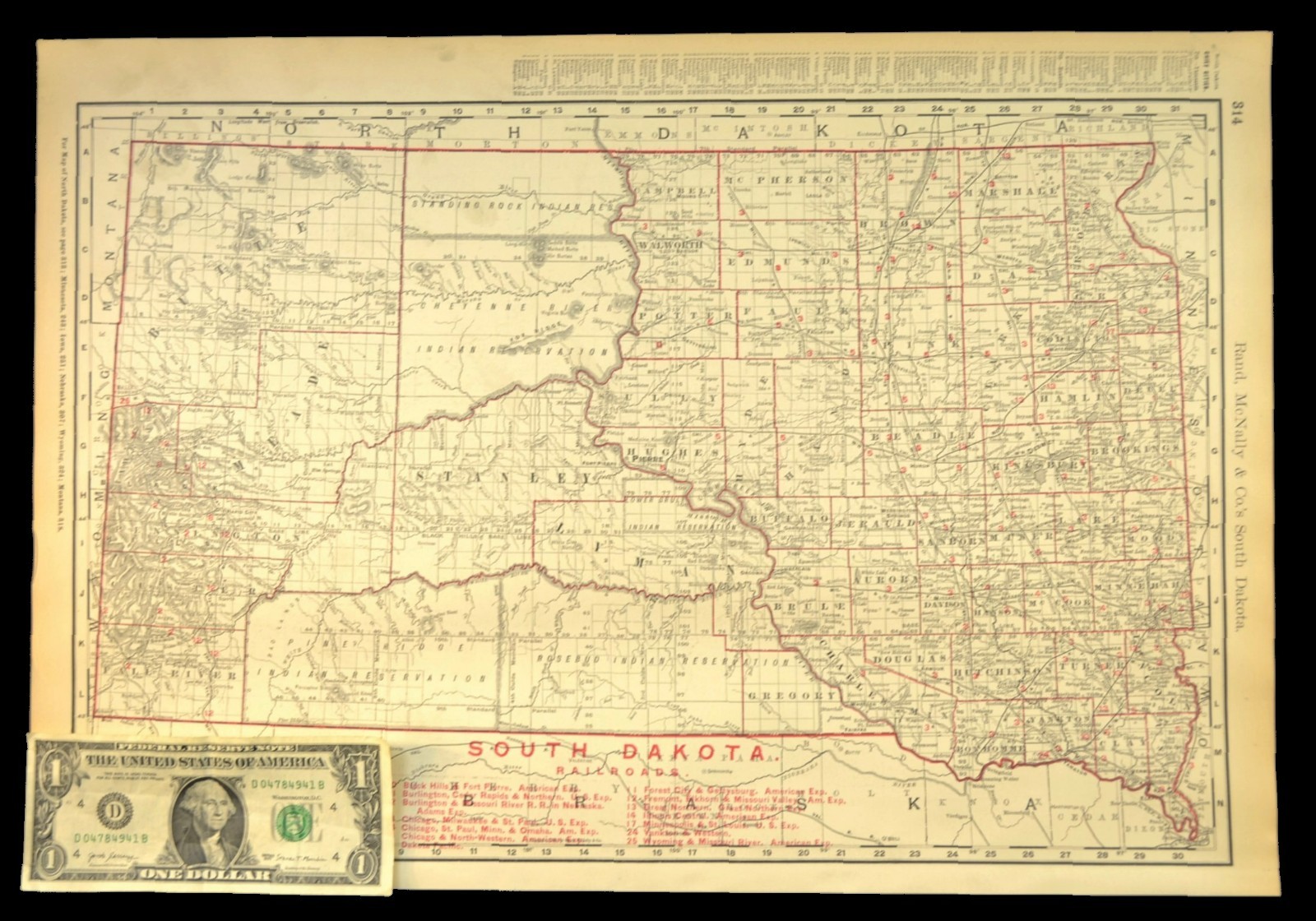 1901 Antique South Dakota Railroad Map CNW RY CMStP RR Large Atlas DATED