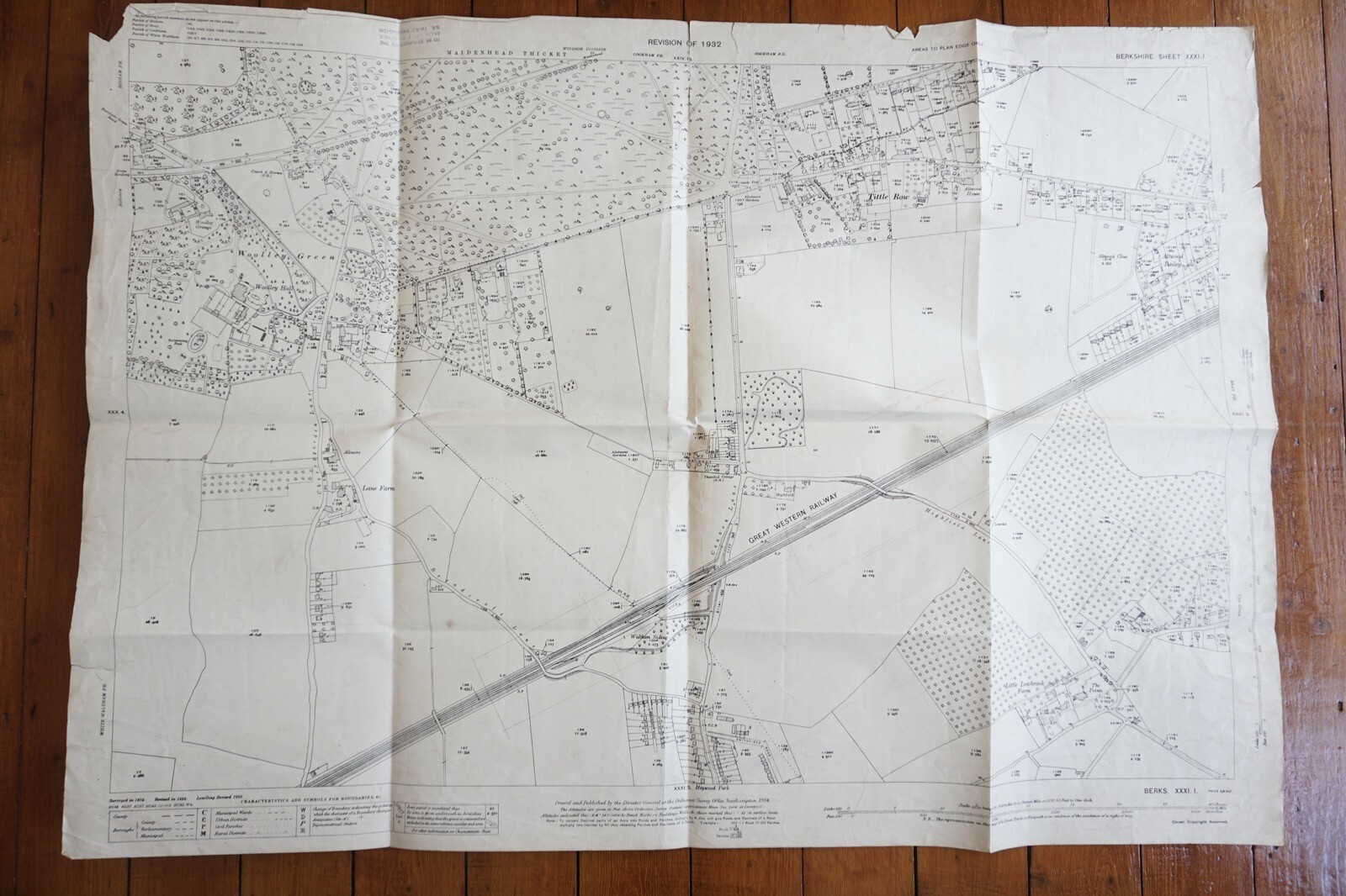 1932 Wolley Green Tittle Row GWR Great Western Railway OS Railway Map