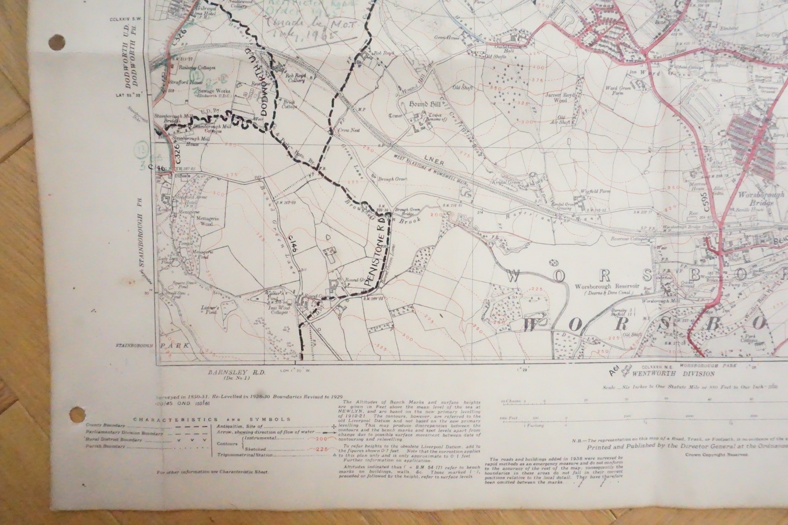 1938 Worsborough Barnsley Yorkshire LMS Railway OS Linen Map Ref 63 **
