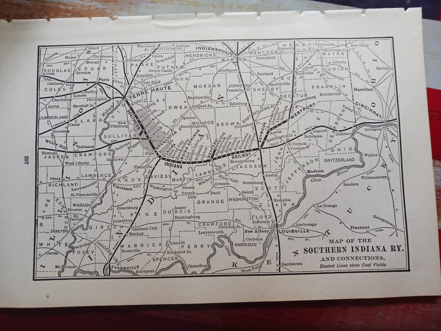 1902 Train Route Map SOUTHERN INDIANA RAILWAY & Connections Coal Field Railroad