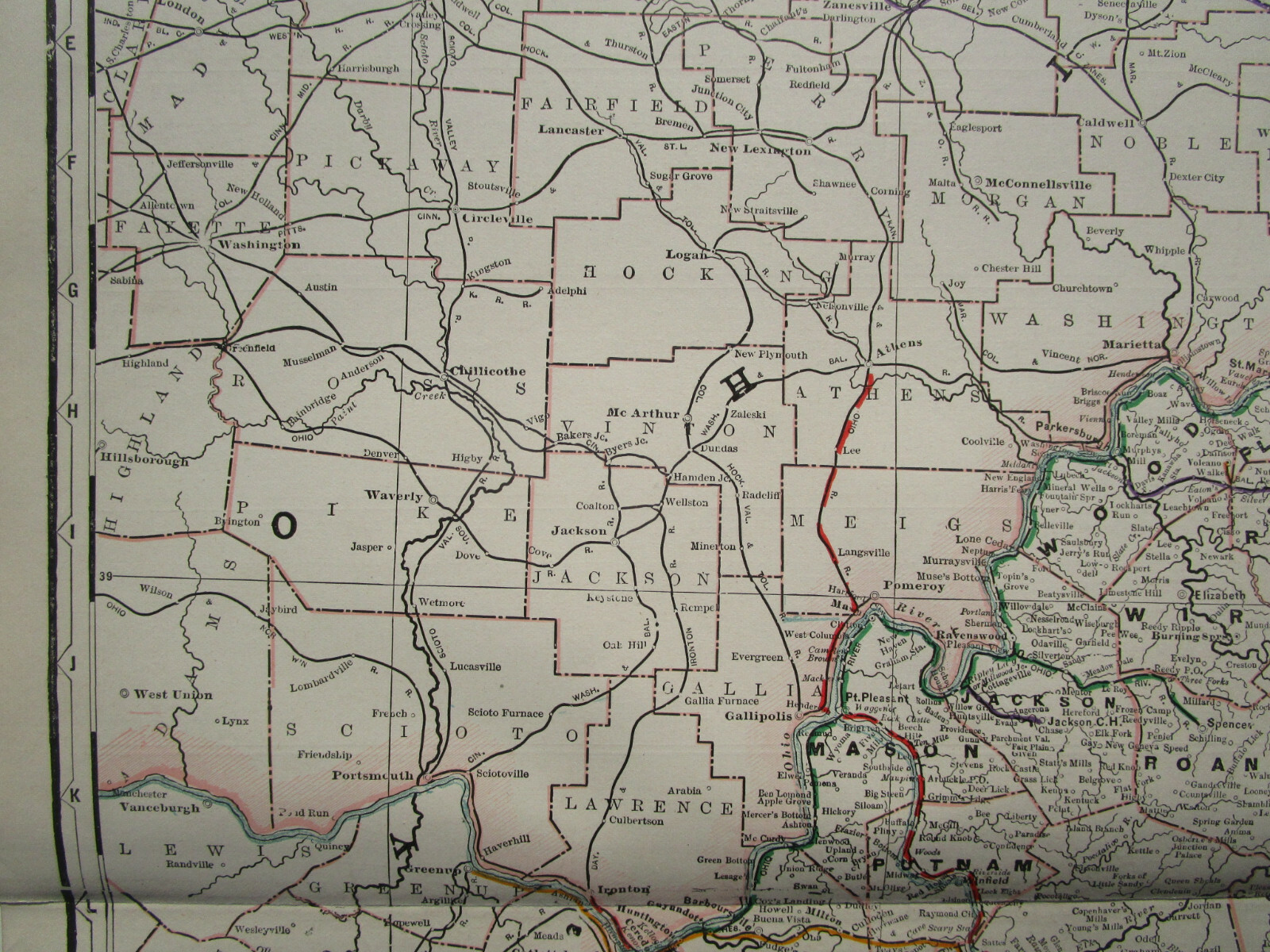 VA WV 1892 WESTERN VIRGINIA & W WEST VIRGINIA Cram RAILROAD Map. KANAWHA RR