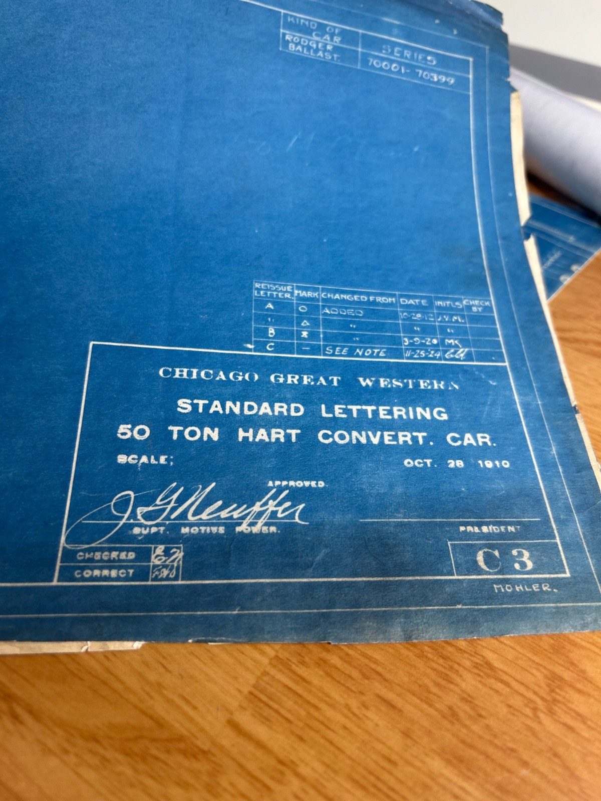 CHICAGO GREAT WESTERN RAILROAD LOCOMOTIVE LETTERING ORIG 1910 BLUEPRINT DATA
